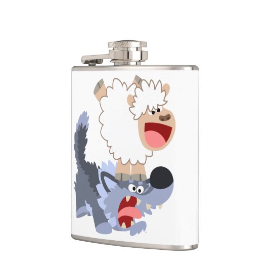 Niedlich spielend Cartoon Sheep and Wolf Hip Flask Flachmann (Links)