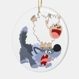 Niedlich spielend Cartoon Sheep and Wolf Ornament