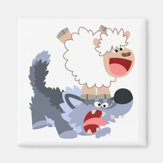 Niedlich spielend Cartoon Sheep und Wolf Magnet (Vorne)