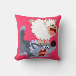 Niedlich spielend Cartoon Sheep und Wolf Throw Kis Kissen