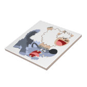 Niedlich spielend Cartoon Sheep und Wolf Tile Fliese (Seite)