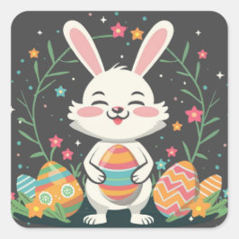 Niedlich spielend Ostern Bunny Eggs Square Sticker