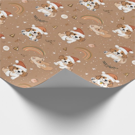 Niedlich Spielender Hund und Schneeflocken Beige W Geschenkpapier (Ecke)