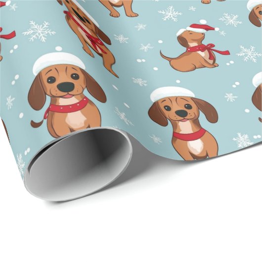 Niedlich Spielender Hund und Schneeflocken Weihnac Geschenkpapier (Rolleneckpunkt)