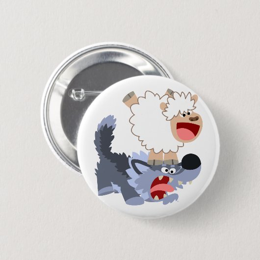 Niedlich spielerisches Cartoon Sheep and Wolf Butt Button (Vorne & Hinten)