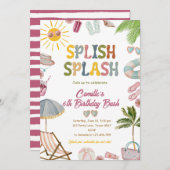 Niedlich Splish Splash Girl Birthday Bash Pool Par Einladung (Vorne/Hinten)