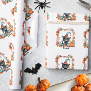 Niedlich Spooky Black Cat Hexenhut Pumpkin Hallowe Geschenkpapier
