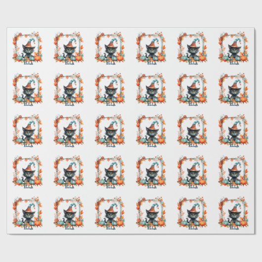 Niedlich Spooky Black Cat Hexenhut Pumpkin Hallowe Geschenkpapier