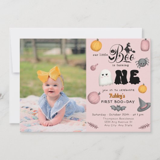 Niedlich Spooky | Boo | 1. Geburtstag Einladung (Vorderseite)