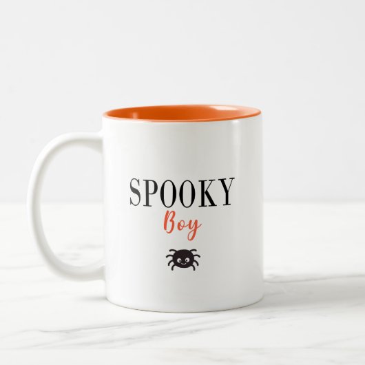 Niedlich Spooky Boy Family Halloween Spider Zweifarbige Tasse (Links)