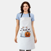 Niedlich Spooky Cat Ghost Pumpkin Halloween Fall C Schürze (Getragen)