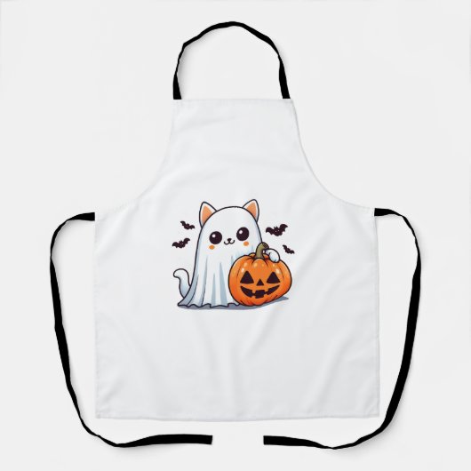 Niedlich Spooky Cat Ghost Pumpkin Halloween Fall C Schürze (Vorderseite)
