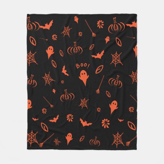 Niedlich Spooky Ghost Black Orange Halloween Fleecedecke (Vorderseite)