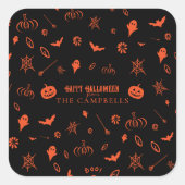 Niedlich Spooky Ghost Black Orange Halloween Quadratischer Aufkleber (Vorderseite)