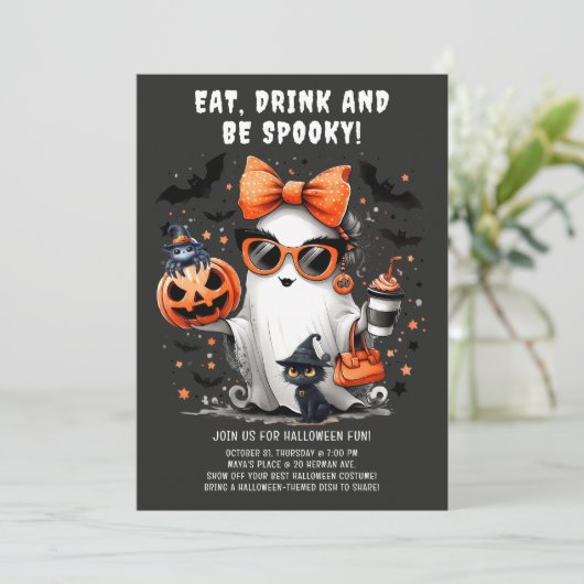 Niedlich Spooky Ghost Halloween-Party Einladung (Stehend Vorderseite)