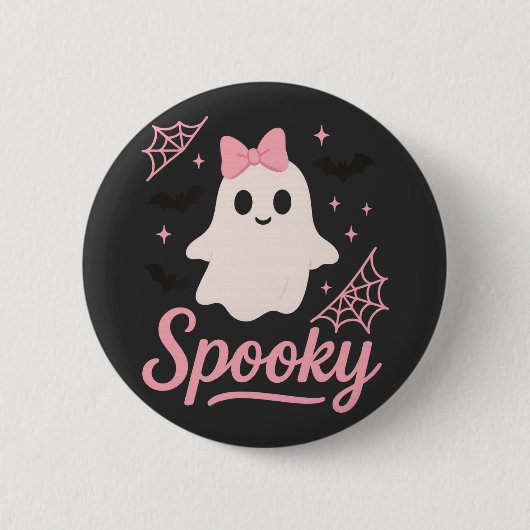 Niedlich Spooky Ghost mit Pink Bow Kawaii Hallowee Button (Vorderseite)