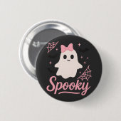 Niedlich Spooky Ghost mit Pink Bow Kawaii Hallowee Button (Vorne & Hinten)
