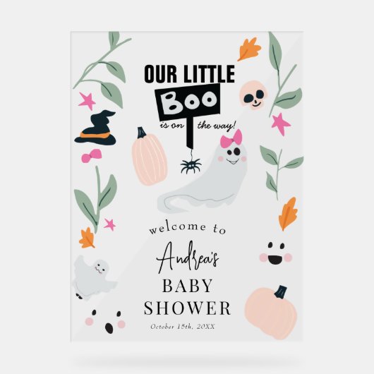 Niedlich Spooky | Halloween Baby Duschzeichen Acrylschild (Vorderseite)