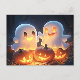 Niedlich Spooky Halloween Cartoon Ghosts Glows Pum Ankündigungspostkarte