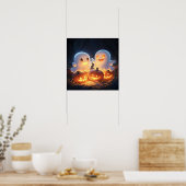 Niedlich Spooky Halloween Cartoon Ghosts Glows Pum Poster (Küche)