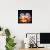 Niedlich Spooky Halloween Cartoon Ghosts Glows Pum Poster (Heimbüro)