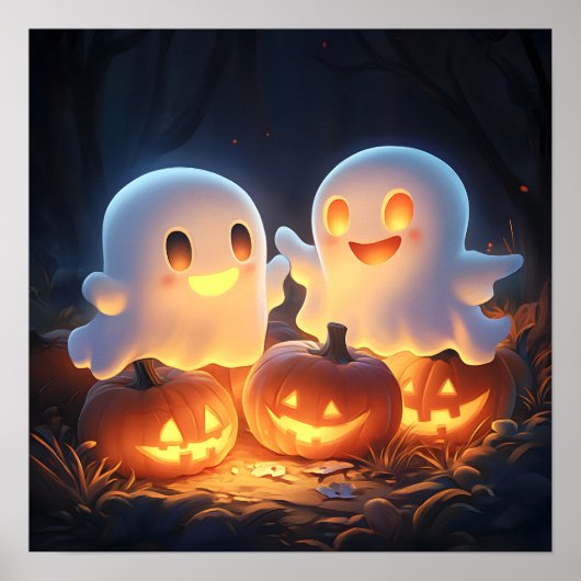 Niedlich Spooky Halloween Cartoon Ghosts Glows Pum Poster (Vorne)