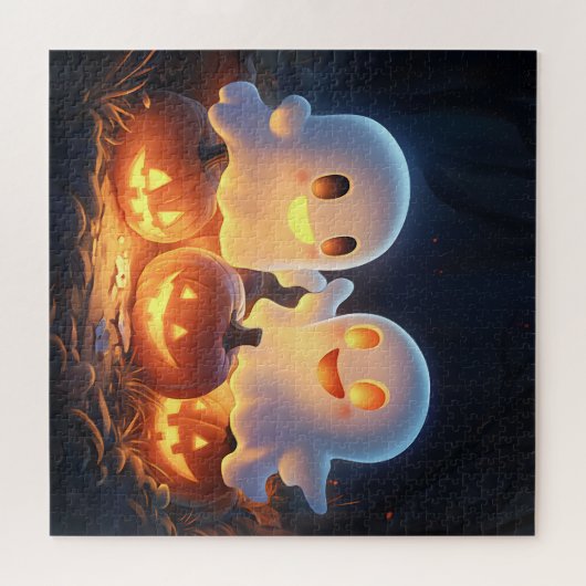 Niedlich Spooky Halloween Cartoon Ghosts Glows Pum Puzzle (Horizontal)