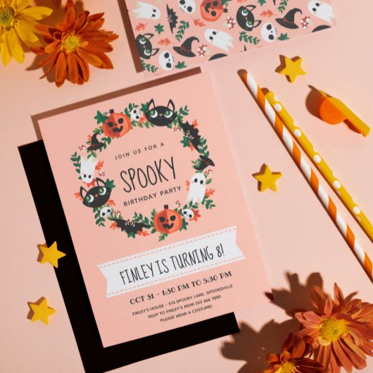 Niedlich Spooky Halloween-Kranz-Kindergeburtstag Einladung