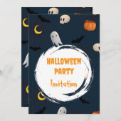 Niedlich Spooky Halloween-Party Einladung Dunkelbl (Vorne/Hinten)