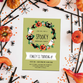 Niedlich Spooky Halloween Wreath Green Kindergebur Einladung