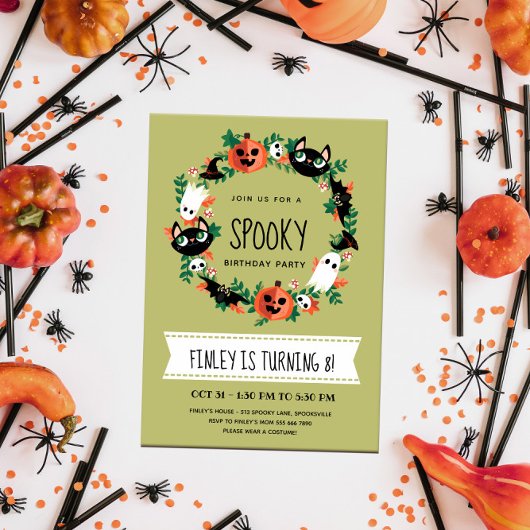 Niedlich Spooky Halloween Wreath Green Kindergebur Einladung