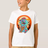 Niedlich Spooky Halloween Zombie Hamster mit Pizza T-Shirt (Vorderseite)