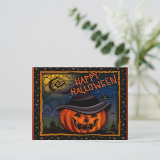 Niedlich Spooky Kürbislaterne Pumpkin Halloween Postkarte (Stehend Vorderseite)