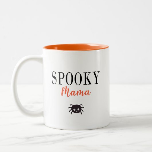 Niedlich Spooky Mama Family Halloween Spider Zweifarbige Tasse (Links)