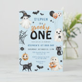 Niedlich Spooky One Blue Halloween Junge 1. Geburt Einladung (Stehend Vorderseite)