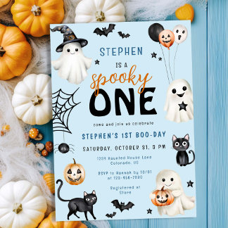 Niedlich Spooky One Blue Halloween Junge 1. Geburt Einladung