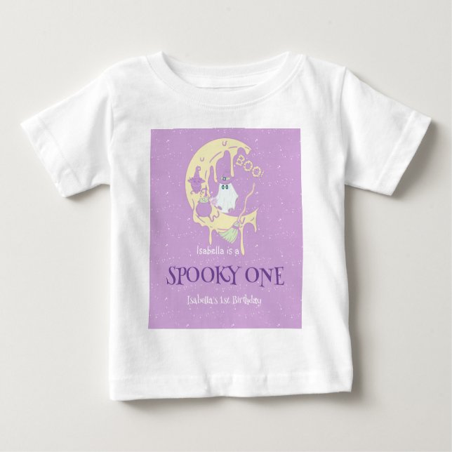 Niedlich Spooky One Ghost Moon Halloween 1. Geburt Baby T-shirt (Vorderseite)