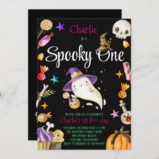 Niedlich Spooky One Halloween Ghost 1. Junge Gebur Einladung (Vorne/Hinten)