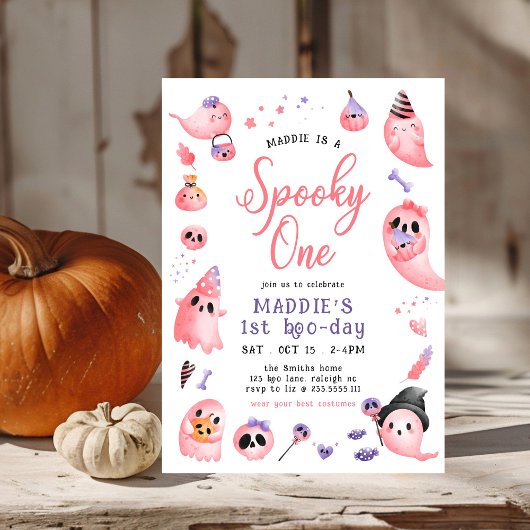 Niedlich Spooky One Pink Halloween Ghost 1. Geburt Einladung