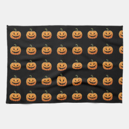 Niedlich Spooky Pumpkin Pattern Schwarzes Hallowee Geschirrtuch