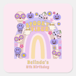 Niedlich Spooky Vibes Groovy Ghost Halloween Gebur Quadratischer Aufkleber