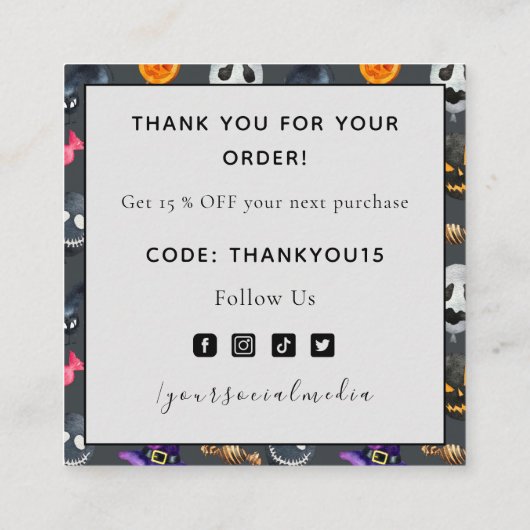 Niedlich Spooky Wasserfarbe Halloween Monster Dank Quadratische Visitenkarte (Rückseite)