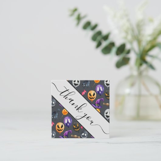 Niedlich Spooky Wasserfarbe Halloween Monster Dank Quadratische Visitenkarte (Stehend Vorderseite)