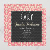 Niedlich Square Pink Damask Muster Kinderdusche Einladung (Vorne/Hinten)