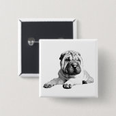 Niedlich Square Shar Pei Button (Vorne & Hinten)