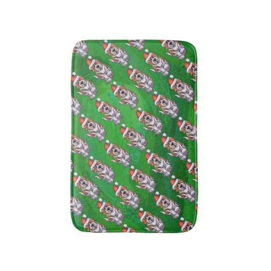 Niedlich St. Bernard in Hat Pattern auf Green Badematte (Vorderseite Vertikal)