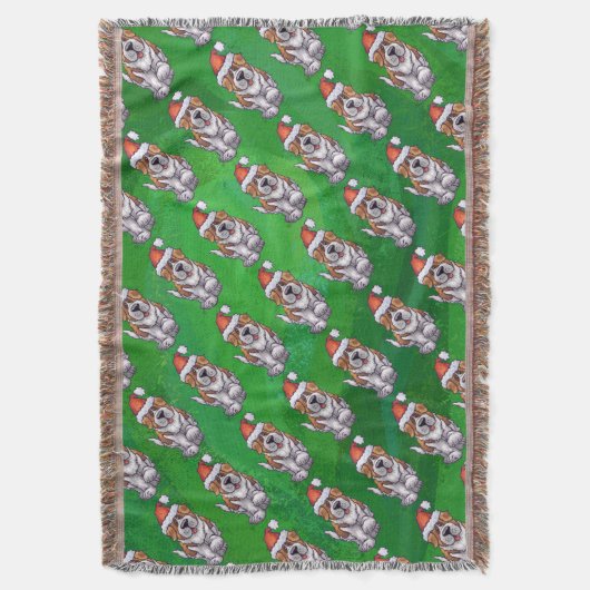 Niedlich St. Bernard in Hat Pattern auf Green Decke (Vorderseite Vertikal)