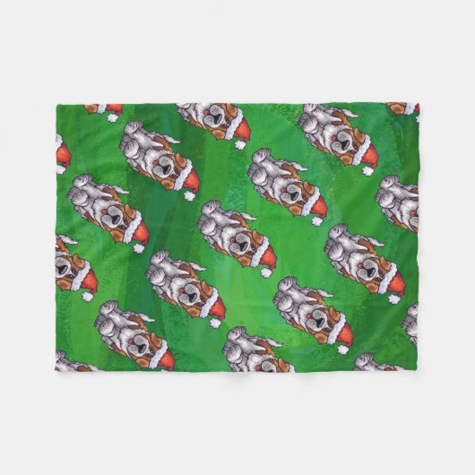Niedlich St. Bernard in Hat Pattern auf Green Fleecedecke (Vorderseite (Horizontal))