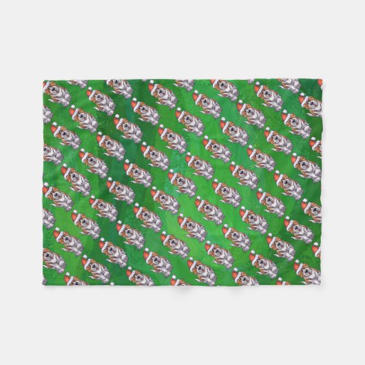 Niedlich St. Bernard in Hat Pattern auf Green Fleecedecke (Vorderseite (Horizontal))