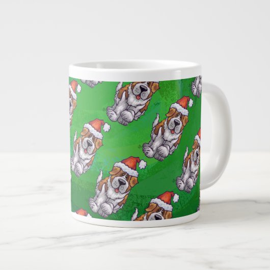 Niedlich St. Bernard in Hat Pattern auf Green Jumbo-Tasse (Vorderseite Rechts)